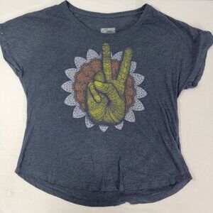 Curbside Clothing Women's Short Sleeve Blue T-Shirt Tee Shirt Hand Peace Sign XL